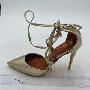 FSJ Gold D'orsay Cross Strappy High Heels Point Toe Sexy Lace Up Dance Pumps